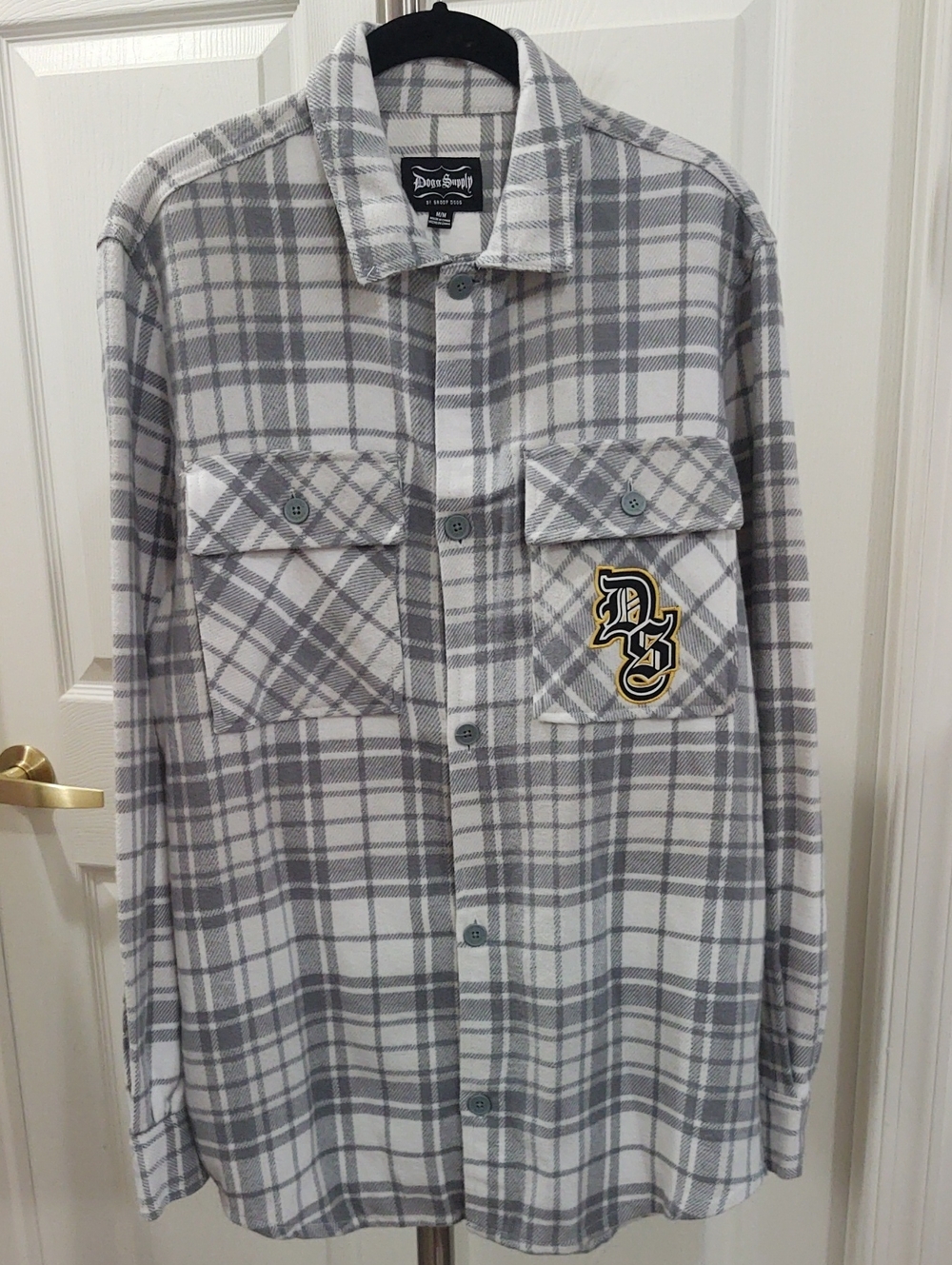Dogg Supply By Snoop Dogg Men's Flannel Shirt Medium Gray Plaid Button Up